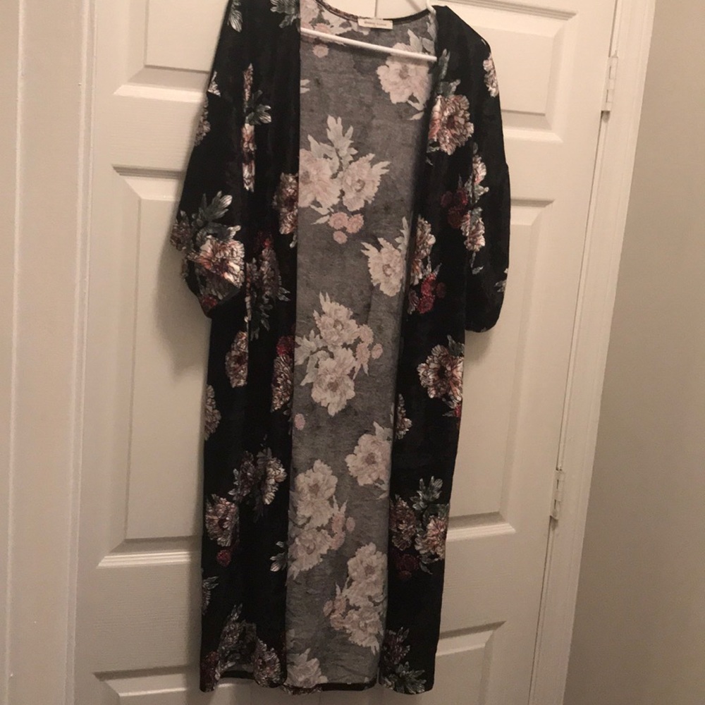 Long Velvet Floral Cardigan